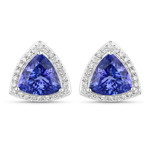 Bids.com 4.62 Carat Genuine Tanzanite and White Diamond 14K White Gold Earrings Earrings White Smoke Default Title