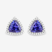 Bids.com 4.62 Carat Genuine Tanzanite and White Diamond 14K White Gold Earrings Earrings White Smoke