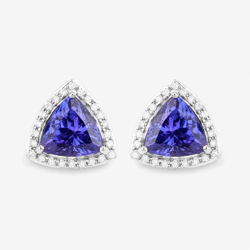 Bids.com 4.62 Carat Genuine Tanzanite and White Diamond 14K White Gold Earrings Earrings White Smoke