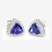 Bids.com 4.62 Carat Genuine Tanzanite and White Diamond 14K White Gold Earrings Earrings White Smoke