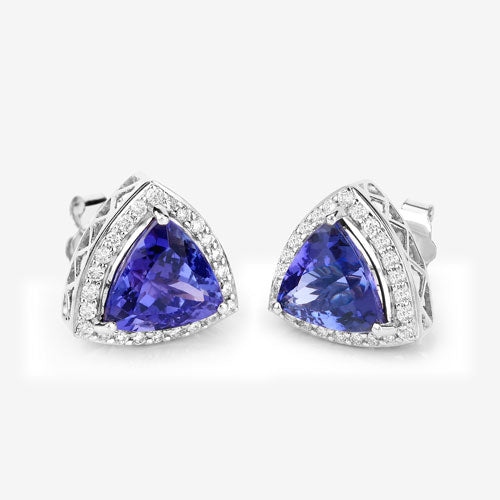 Bids.com 4.62 Carat Genuine Tanzanite and White Diamond 14K White Gold Earrings Earrings White Smoke