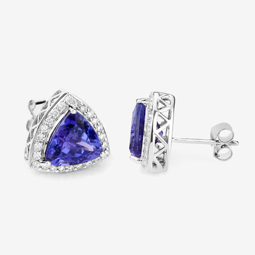 Bids.com 4.62 Carat Genuine Tanzanite and White Diamond 14K White Gold Earrings Earrings White Smoke