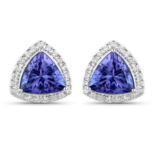 Bids.com 3.82 Carat Genuine Tanzanite and White Diamond 14K White Gold Earrings Earrings White Smoke Default Title