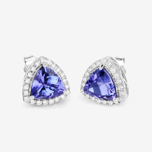 Bids.com 3.82 Carat Genuine Tanzanite and White Diamond 14K White Gold Earrings Earrings White Smoke