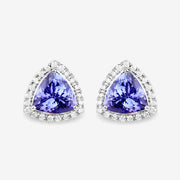 Bids.com 3.82 Carat Genuine Tanzanite and White Diamond 14K White Gold Earrings Earrings White Smoke