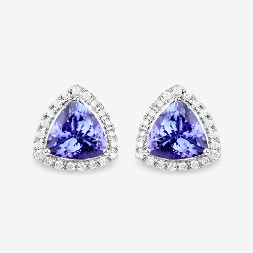 Bids.com 3.82 Carat Genuine Tanzanite and White Diamond 14K White Gold Earrings Earrings White Smoke
