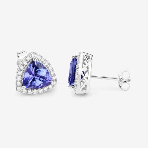 Bids.com 3.82 Carat Genuine Tanzanite and White Diamond 14K White Gold Earrings Earrings White Smoke