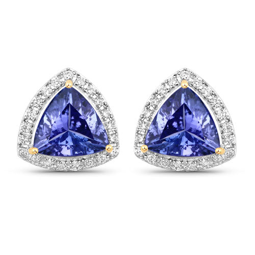 Bids.com 3.82 Carat Genuine Tanzanite and White Diamond 14K Yellow Gold Earrings Earrings White Smoke Default Title