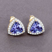 Bids.com 3.82 Carat Genuine Tanzanite and White Diamond 14K Yellow Gold Earrings Earrings Slate Gray