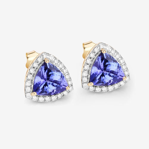 Bids.com 3.82 Carat Genuine Tanzanite and White Diamond 14K Yellow Gold Earrings Earrings White Smoke