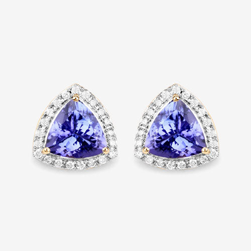 Bids.com 3.82 Carat Genuine Tanzanite and White Diamond 14K Yellow Gold Earrings Earrings White Smoke