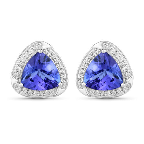 Bids.com 3.70 Carat Genuine Tanzanite and White Diamond 14K White Gold Earrings Earrings White Smoke Default Title