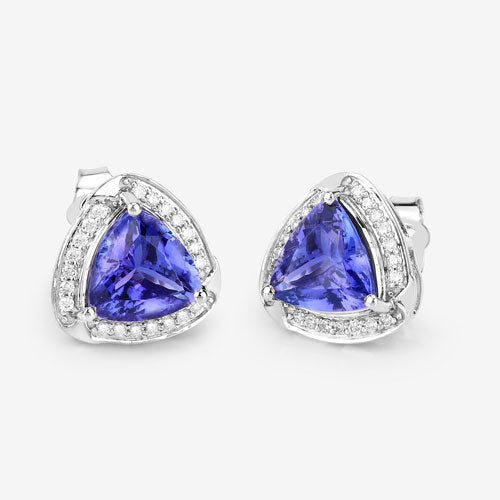 Bids.com 3.70 Carat Genuine Tanzanite and White Diamond 14K White Gold Earrings Earrings White Smoke