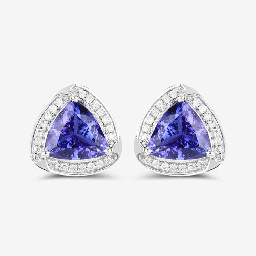 Bids.com 3.70 Carat Genuine Tanzanite and White Diamond 14K White Gold Earrings Earrings White Smoke