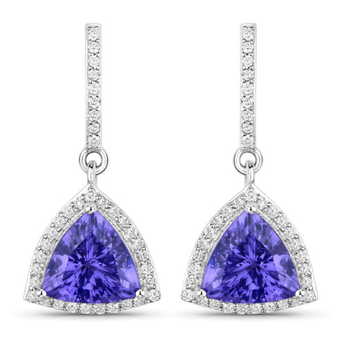 Bids.com 3.86 Carat Genuine Tanzanite and White Diamond 14K White Gold Earrings Earrings White Smoke Default Title