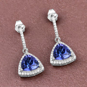 Bids.com 3.86 Carat Genuine Tanzanite and White Diamond 14K White Gold Earrings Earrings Dim Gray