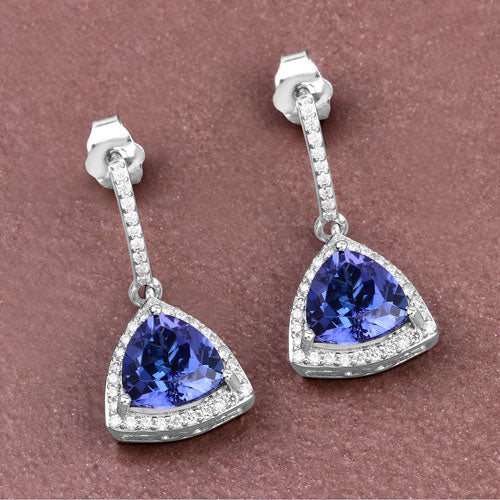 Bids.com 3.86 Carat Genuine Tanzanite and White Diamond 14K White Gold Earrings Earrings Dim Gray