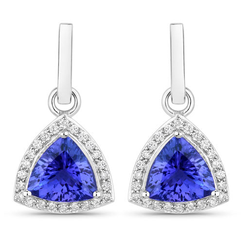 Bids.com 3.86 Carat Genuine Tanzanite and White Diamond 14K White Gold Earrings Earrings White Smoke Default Title