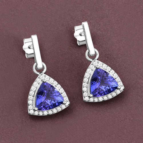 Bids.com 3.86 Carat Genuine Tanzanite and White Diamond 14K White Gold Earrings Earrings Dim Gray