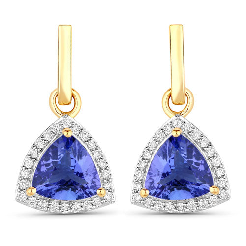 Bids.com 3.86 Carat Genuine Tanzanite and White Diamond 14K Yellow Gold Earrings Earrings White Smoke Default Title