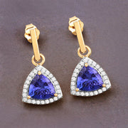 Bids.com 3.86 Carat Genuine Tanzanite and White Diamond 14K Yellow Gold Earrings Earrings Dim Gray