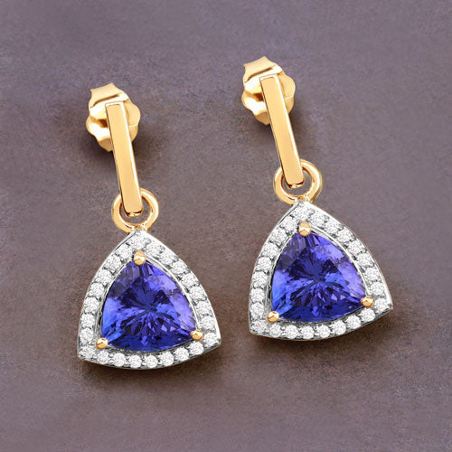 Bids.com 3.86 Carat Genuine Tanzanite and White Diamond 14K Yellow Gold Earrings Earrings Dim Gray