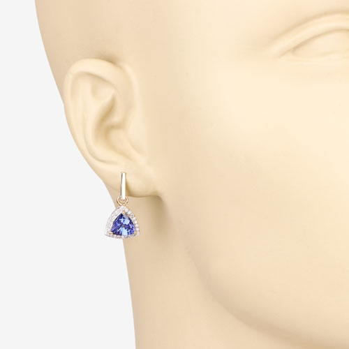 Bids.com 3.86 Carat Genuine Tanzanite and White Diamond 14K Yellow Gold Earrings Earrings Bisque