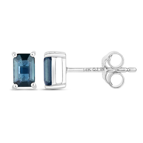 Bids.com 0.80 Carat Genuine Blue Sapphire 14K White Gold Earrings Earrings White Smoke