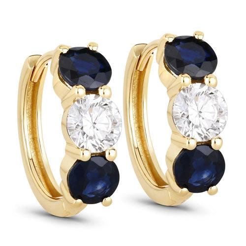 Bids.com 3.60 Carat Genuine Blue Sapphire and Lab Grown Diamond 14K Yellow Gold Earrings Earrings White Smoke Default Title