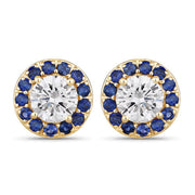 Bids.com 1.52 Carat Genuine Blue Sapphire and Lab Grown Diamond 14K Yellow Gold Earrings Earrings White Smoke Default Title