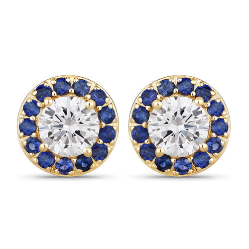 Bids.com 1.52 Carat Genuine Blue Sapphire and Lab Grown Diamond 14K Yellow Gold Earrings Earrings White Smoke Default Title