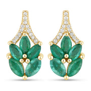 Bids.com 0.91 Carat Genuine Zambian Emerald and White Diamond 14K Yellow Gold Earrings Earrings White Smoke Default Title
