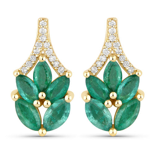 Bids.com 0.91 Carat Genuine Zambian Emerald and White Diamond 14K Yellow Gold Earrings Earrings White Smoke Default Title