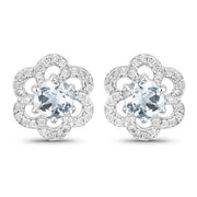 Bids.com 0.61 Carat Genuine Aquamarine and White Diamond 14K White Gold Earrings Earrings White Smoke Default Title