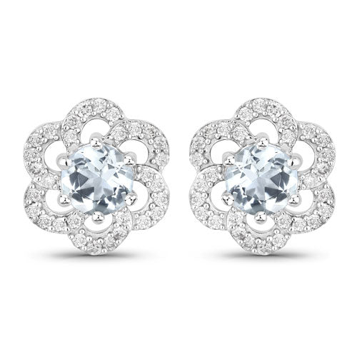 Bids.com 0.61 Carat Genuine Aquamarine and White Diamond 14K White Gold Earrings Earrings White Smoke Default Title