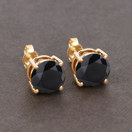 Bids.com 4.91 Carat Genuine Black Diamond 14K Yellow Gold Earrings Earrings Dim Gray