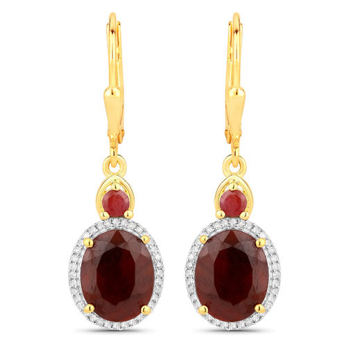 Bids.com 6.98 Carat Dyed Ruby and White Diamond .925 Sterling Silver Earrings Earrings White Smoke Default Title