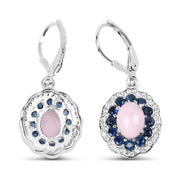 Bids.com 4.00 Carat Genuine Opal Pink, Blue Sapphire and White Topaz .925 Sterling Silver Earrings Earrings White Smoke