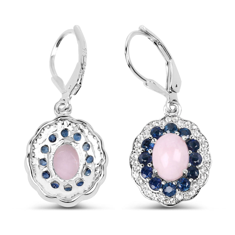 Bids.com 4.00 Carat Genuine Opal Pink, Blue Sapphire and White Topaz .925 Sterling Silver Earrings Earrings White Smoke