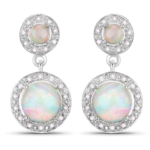 Bids.com 2.27 Carat Genuine Ethiopian Opal and White Diamond .925 Sterling Silver Earrings Earrings White Smoke Default Title