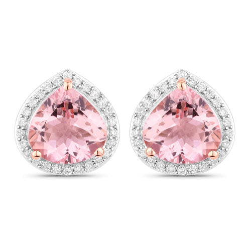 Bids.com 3.27 Carat Genuine Morganite and White Diamond 14K Rose Gold Earrings Earrings White Smoke Default Title