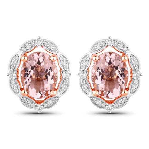 Bids.com 3.52 Carat Genuine Morganite and White Diamond 14K Rose Gold Earrings Earrings White Smoke Default Title