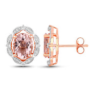 Bids.com 3.52 Carat Genuine Morganite and White Diamond 14K Rose Gold Earrings Earrings White Smoke