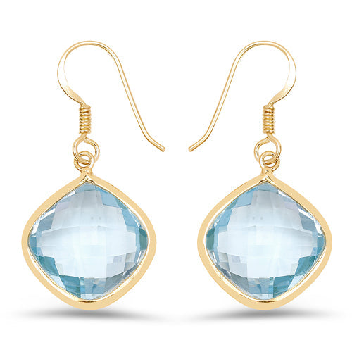 Bids.com 14K Yellow Gold Plated 29.00 Carat Genuine Blue Topaz .925 Sterling Silver Earrings Earrings White Smoke Default Title
