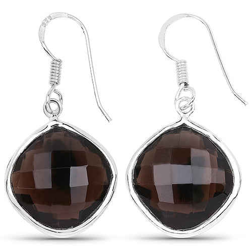 Bids.com 22.80 Carat Genuine Smoky Quartz .925 Sterling Silver Earrings Earrings White Smoke