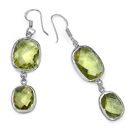 Bids.com 25.74 Carat Genuine Lemon Quartz .925 Sterling Silver Earrings Earrings White Smoke