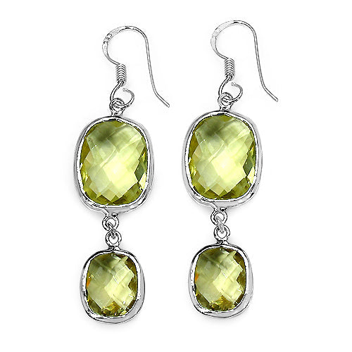 Bids.com 25.74 Carat Genuine Lemon Quartz .925 Sterling Silver Earrings Earrings White Smoke