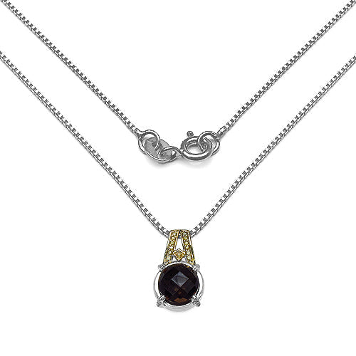 Bids.com 3.16 Carat Genuine Smoky Quartz, Yellow Diamond & White Diamond .925 Sterling Silver Pendant Pendants White Smoke