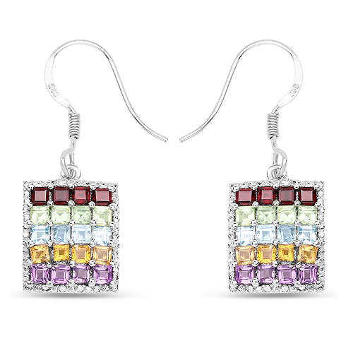 Bids.com 4.32 Carat Genuine Multi Stones .925 Sterling Silver Earrings Earrings White Smoke Default Title