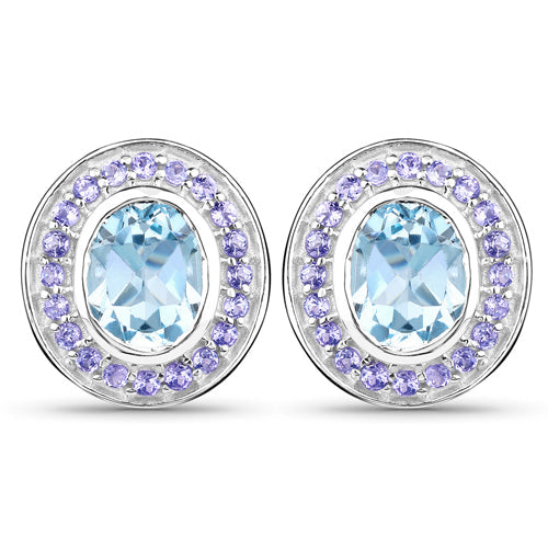 Bids.com 6.30 Carat Genuine Blue Topaz and Tanzanite .925 Sterling Silver Earrings Earrings White Smoke Default Title